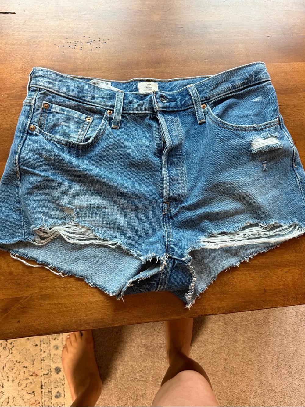 Signature by Levi Strauss Faded Blue Distressed Denim Cutoff Shorts